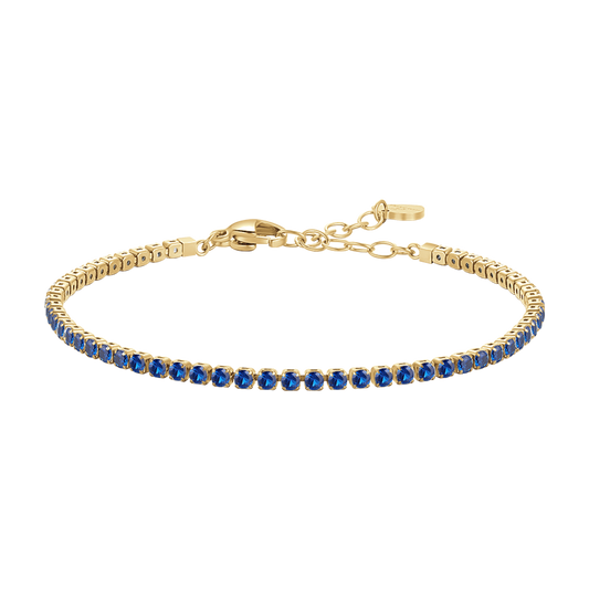 BRACCIALE TENNIS DONNA IN ACCIAIO COLORE ORO CON ZIRCONI BLU