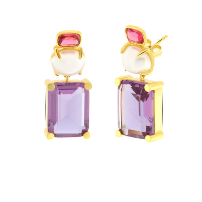 Orecchini in Argento 925 con zirconi rettangolari viola