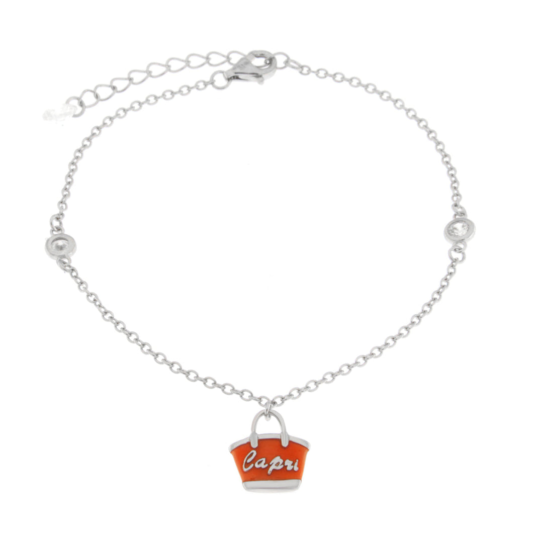 Bracciale in Argento 925 con borsetta rossa