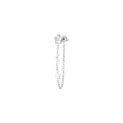 MONO ORECCHINO DONNA IN ACCIAIO, LUNA CON ZIRCONE BIANCO E STELLE