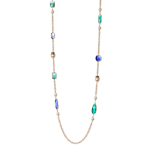 Collana lunga con cristalli blu e verde smeraldo Olympia