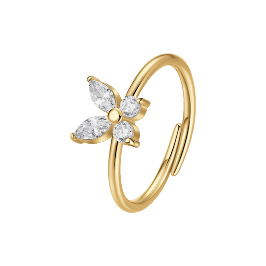 ANELLO DONNA IN ACCIAIO COLORE ORO CON FARFALLA E ZIRCONI BIANCHI