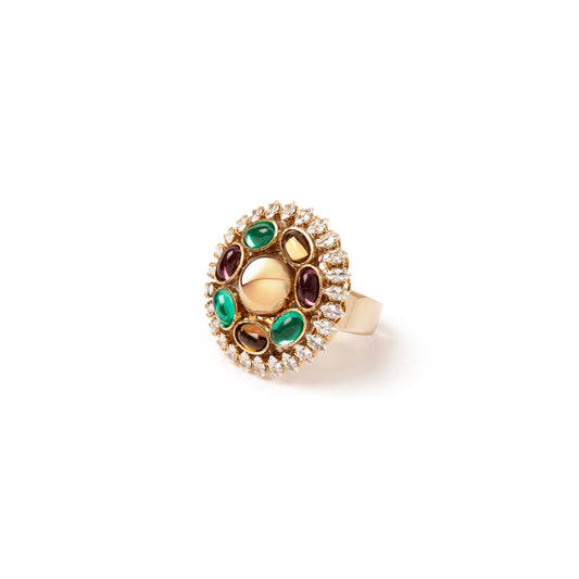 Anello con rosette di cabochon e zirconi Mylitta - Bordeaux