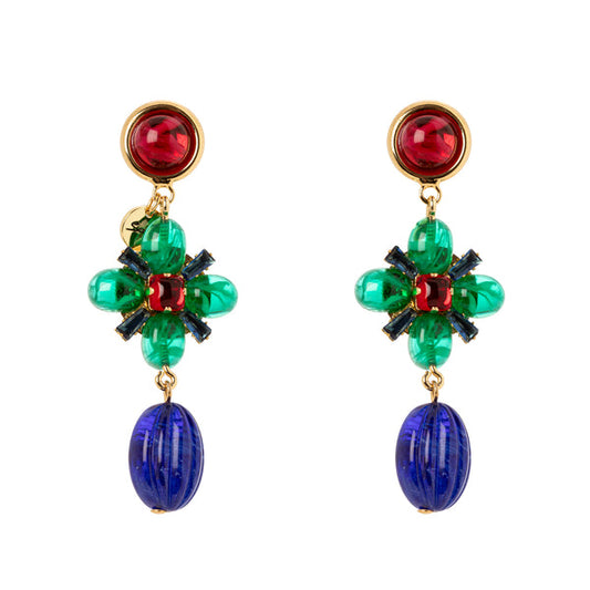 Orecchini cristallo rosso e fiore verde Nellie