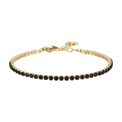 BRACCIALE TENNIS DONNA IN ACCIAIO COLORE ORO CON ZIRCONI NERI