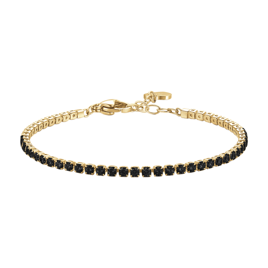 BRACCIALE TENNIS DONNA IN ACCIAIO COLORE ORO CON ZIRCONI NERI