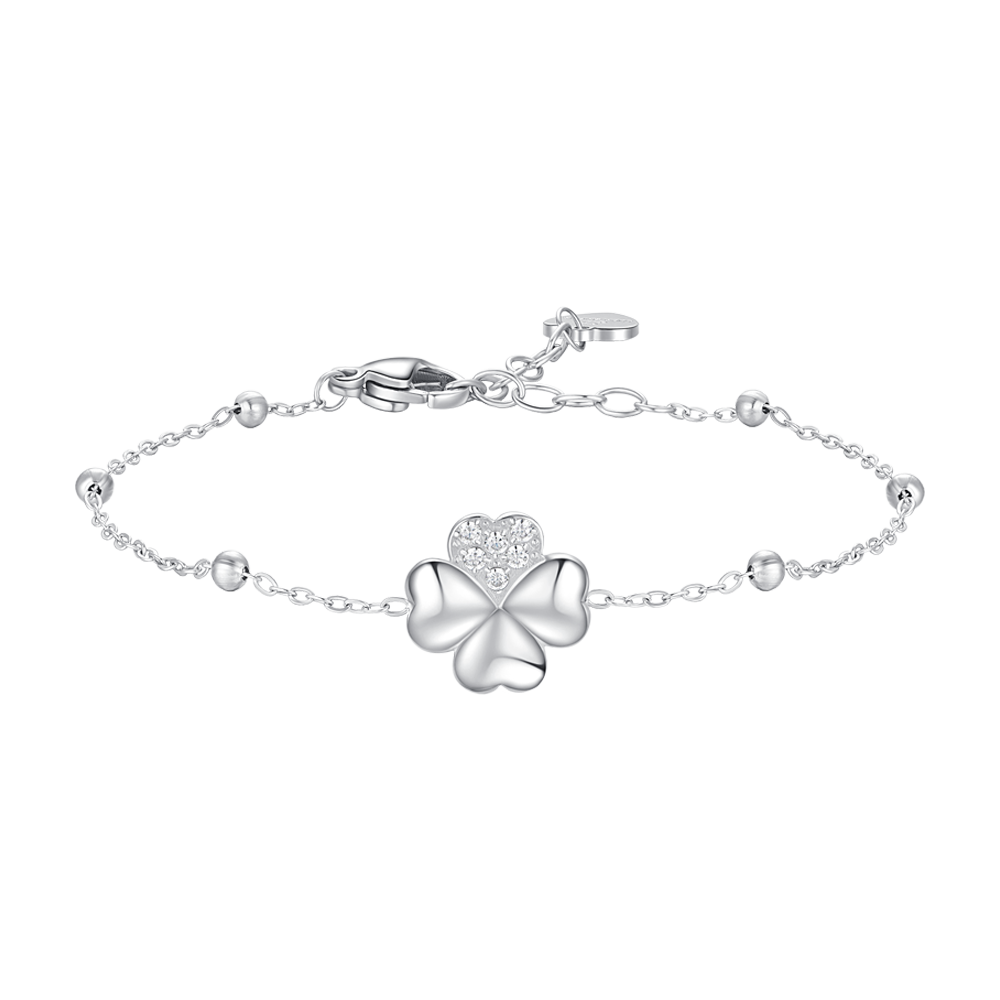 BRACCIALE DONNA IN ACCIAIO CON PENDENTE FIORE E PETALI ZIRCONE BIANCO