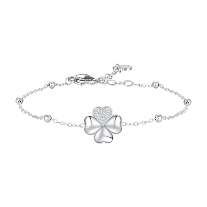 BRACCIALE DONNA IN ACCIAIO CON PENDENTE FIORE E PETALI ZIRCONE BIANCO
