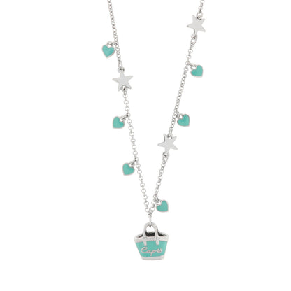 Collana in Metallo con borsa azzurra Capri e cuori