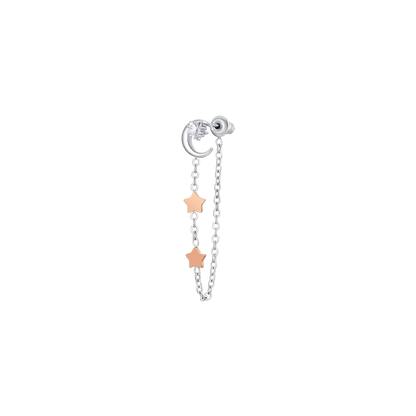 MONO ORECCHINO DONNA IN ACCIAIO, LUNA CON ZIRCONE BIANCO E STELLE