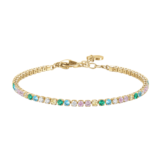 BRACCIALE TENNIS DONNA IN ACCIAIO COLORE ORO CON ZIRCONI MULTICOLOR