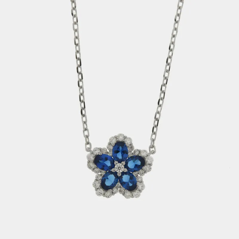 Collana in Argento 925 fiore zirconato blu