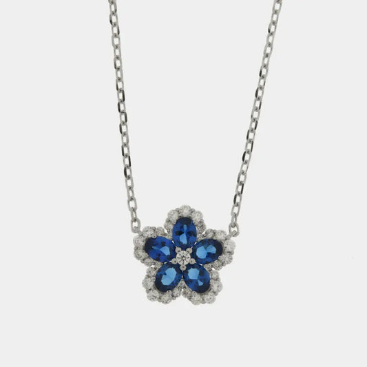 Collana in Argento 925 fiore zirconato blu