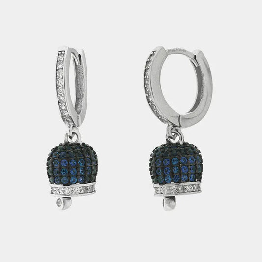 Orecchini in Argento 925 con campanella portafortuna tempestata da zirconi blu