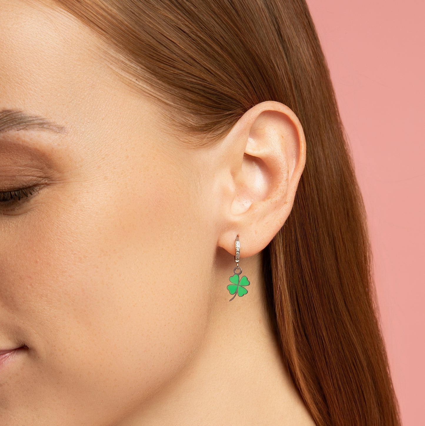 Orecchini anelle “Coccinella e quadrifoglio della fortuna”