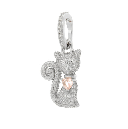 Ciondolo in Argento 925 con gatto e cuore rosa