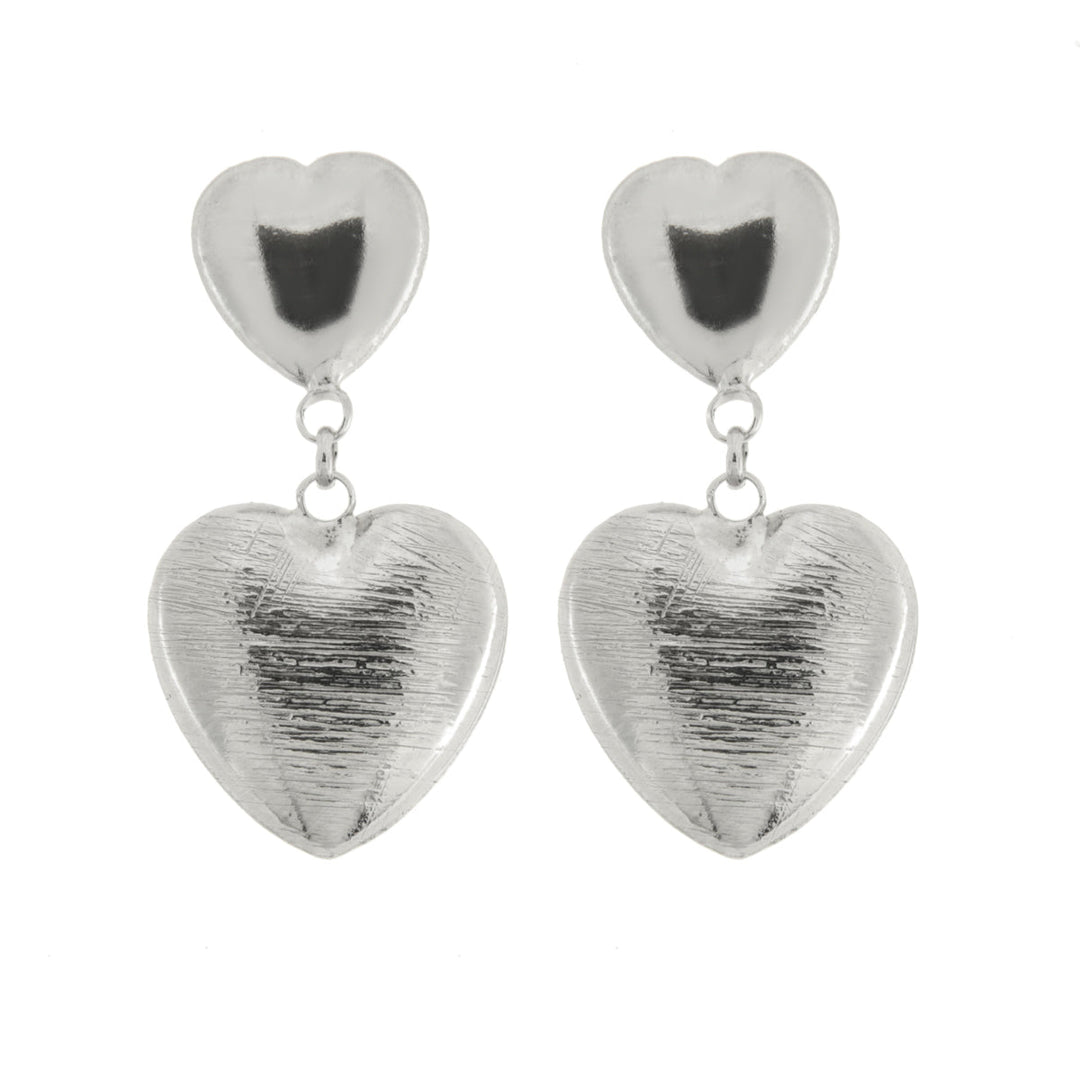Orecchini in Argento 925 con doppio cuore graffiato e lucido