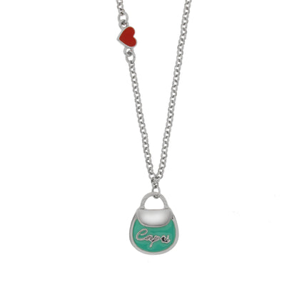 Collana in Metallo con borsa verde acqua scritta capri e cuore