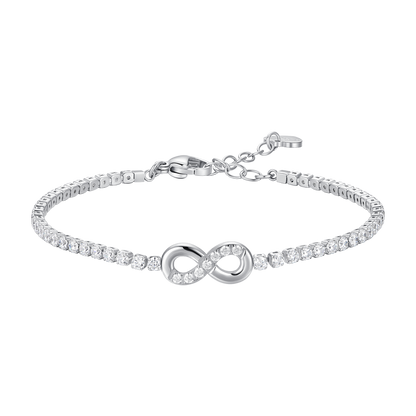 BRACCIALE TENNIS DONNA IN ACCIAIO CON INFINITO E PUNTI LUCE CON ZIRCONI BIANCHI