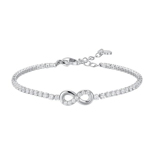 BRACCIALE TENNIS DONNA IN ACCIAIO CON INFINITO E PUNTI LUCE CON ZIRCONI BIANCHI