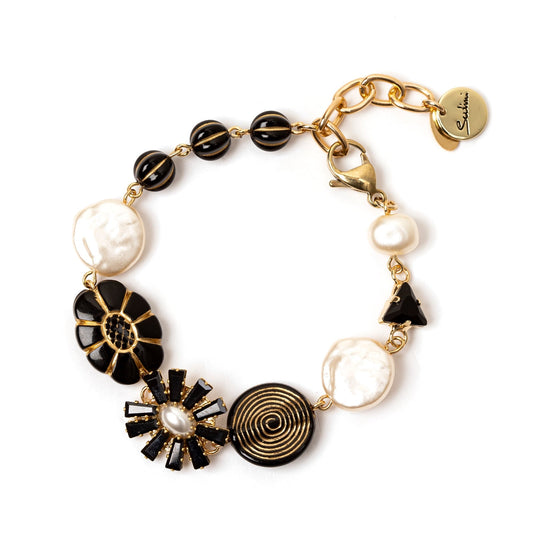 Bracciale con fiori Amytis - Bianco e nero