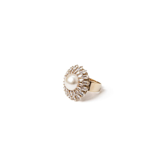 Anello con top a fiore Olga - Oro e bianco