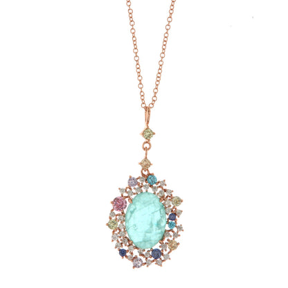 Collana in Argento 925 con pendente impreziosito da zirconi mutlicolor e zircone centrale effetto ghiaccio