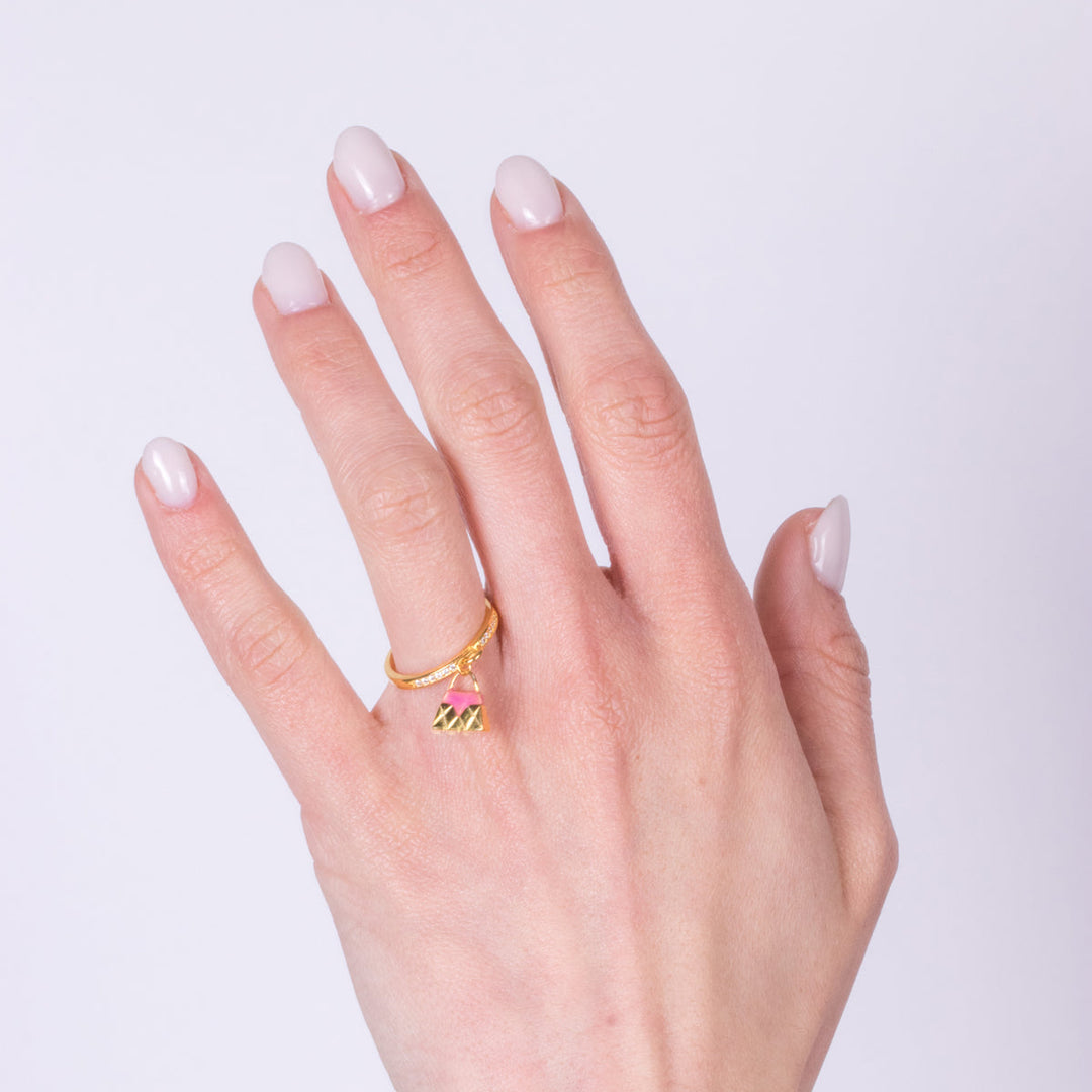 Anello in Argento 925 con borsetta rosa