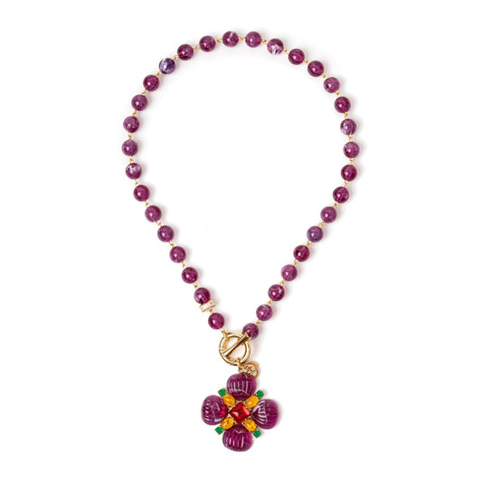 Collana boule e fiore pendente Nellie - Viola