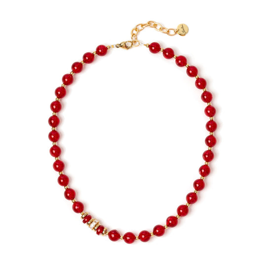 Collana boule e anellino di strass Nellie - Rosso
