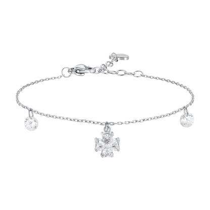 BRACCIALE DONNA CON PENDENTE QUADRIFOGLIO CON PETALI ZIRCONE BIANCO